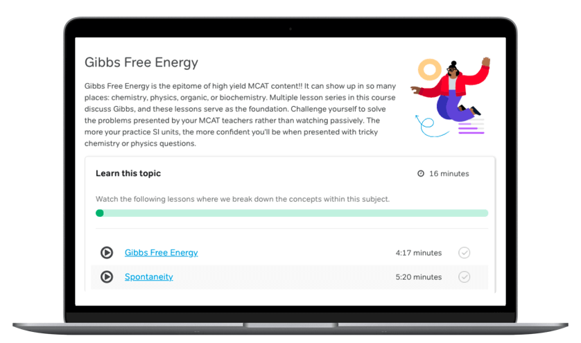 Laptop screen showing lesson about Gibbs Free Energy