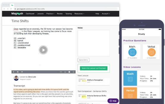 Screenshot of Magoosh online prep and Magoosh Prep & Practice mobile app