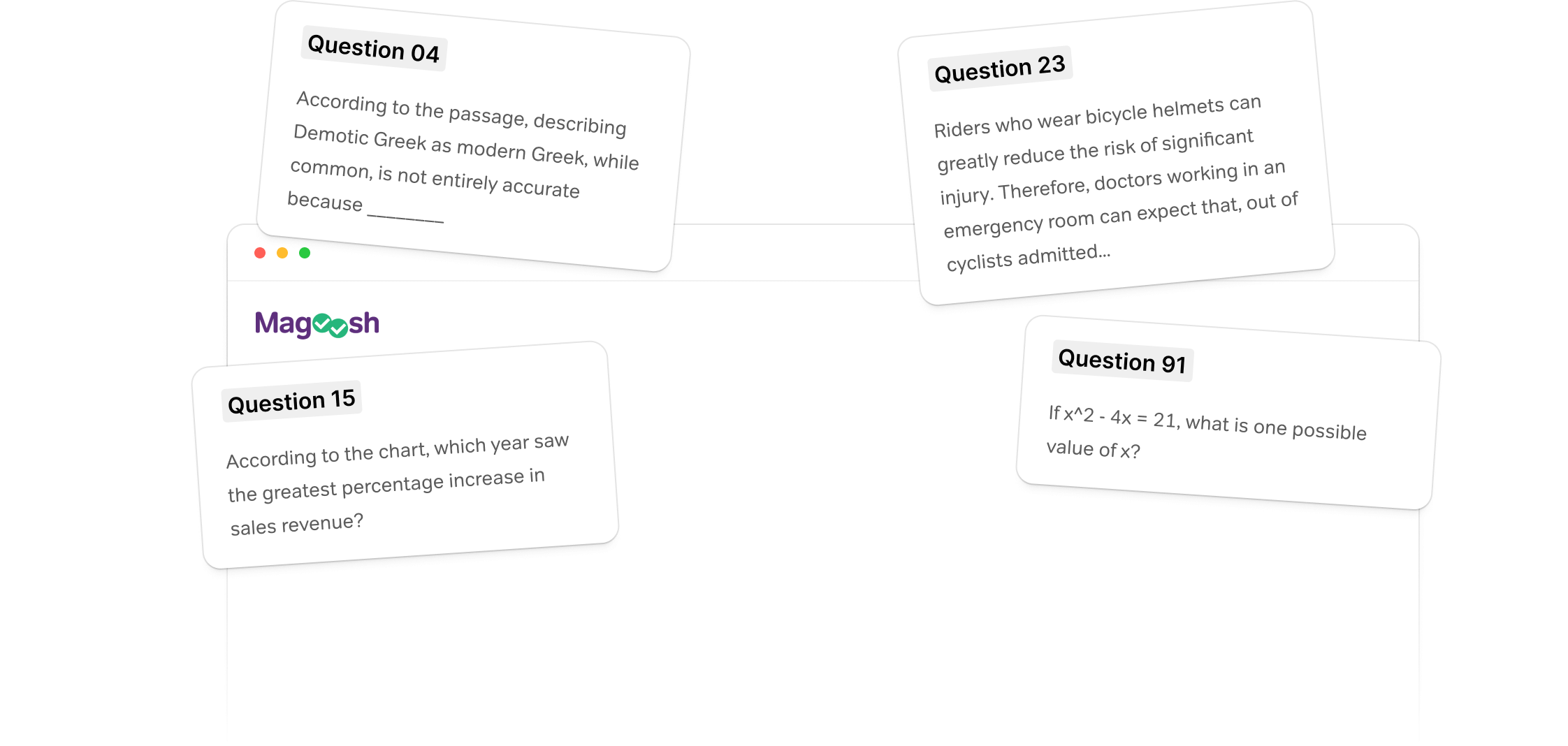 Array of different types of questions that you can see video explanations for