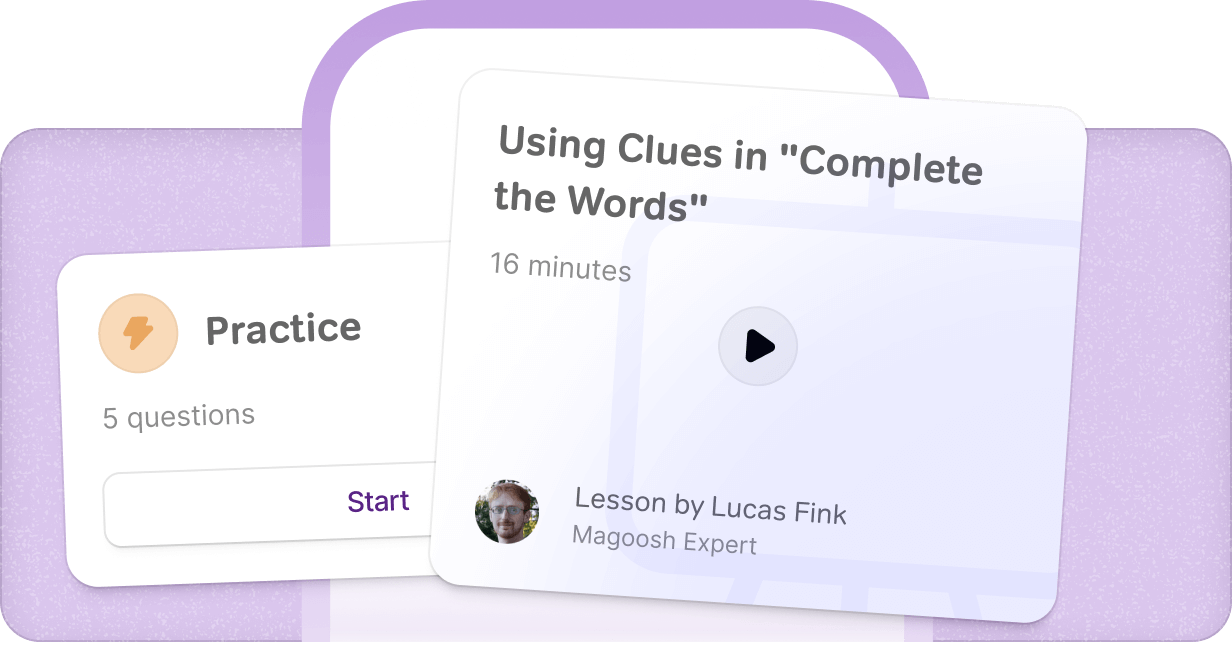 Examples of the UI and practice questions and lesson you'll see in the prep-on-the-go app